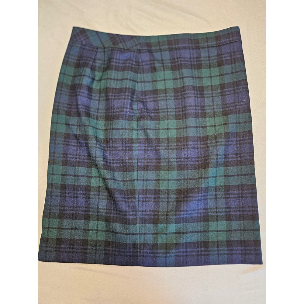 J.Crew Pencil Skirt Womens 10 Green Blue Black Watch Tartan Plaid Wool Blend Mod